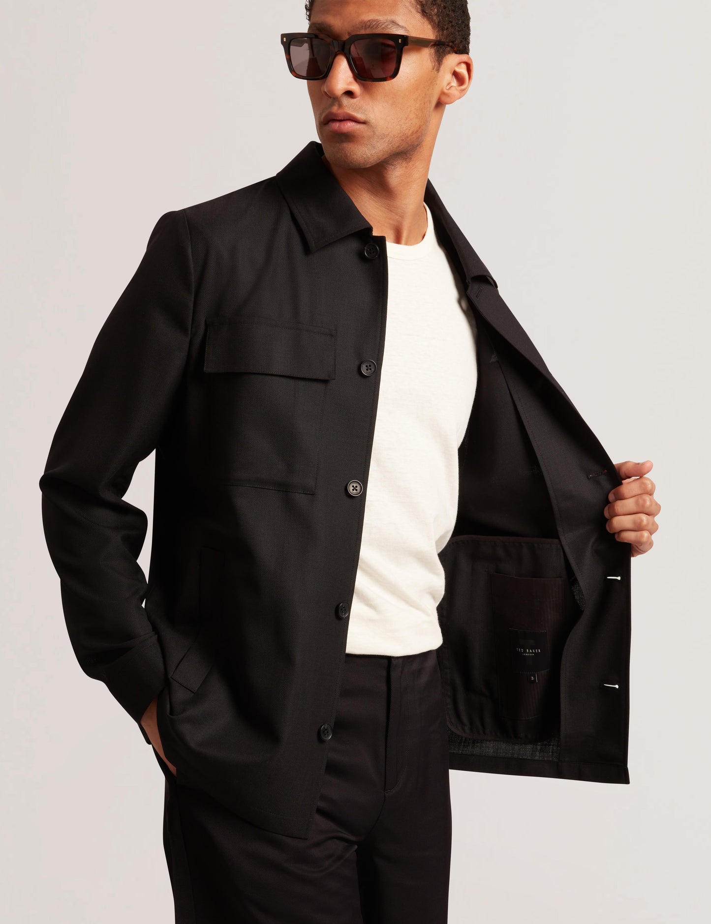 Ted Baker SELWYNJ - Black Lightweight Wool Blend Shirt Jacket BLACK