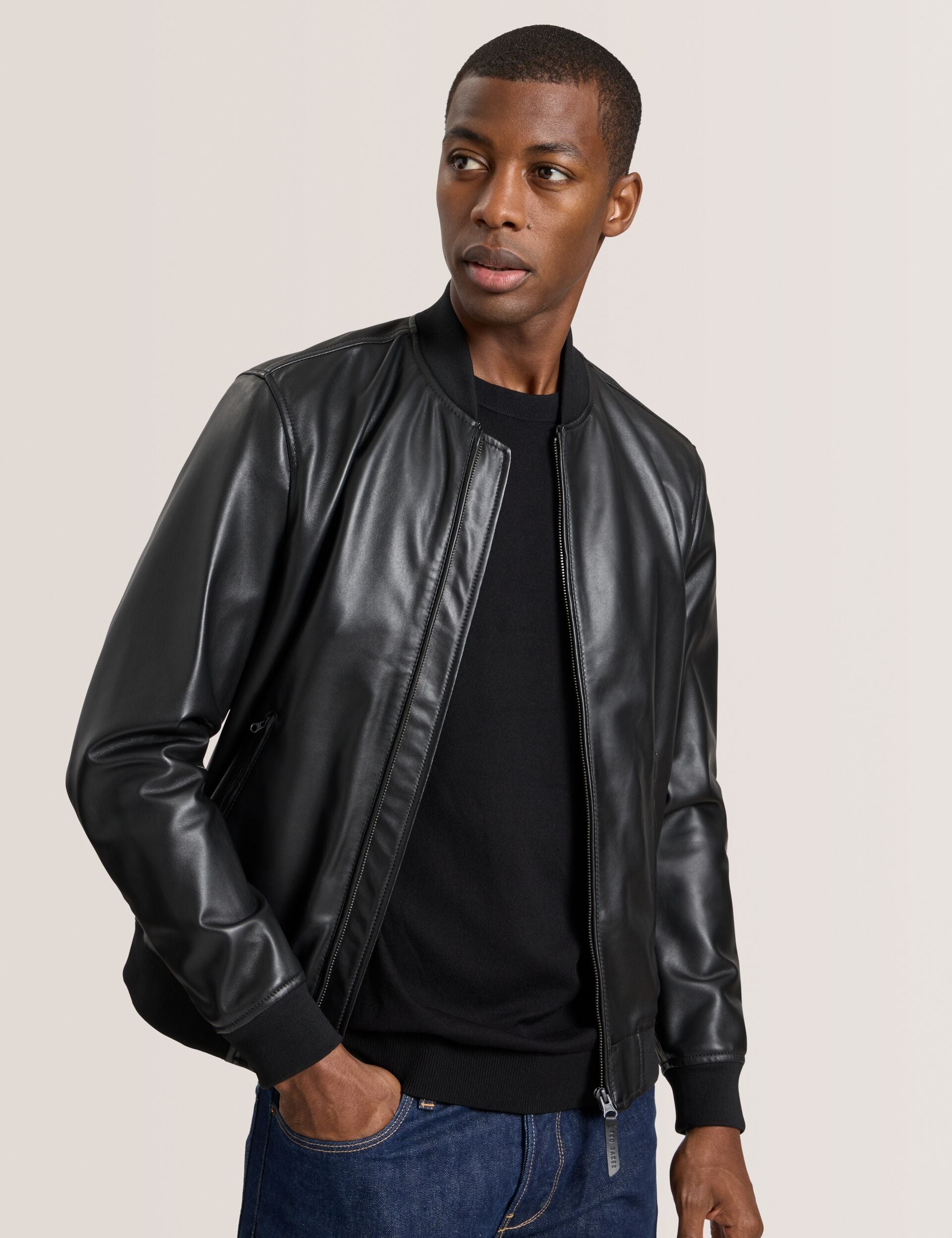 Ted Baker WAGGONER - Leather Bomber Jacket BLACK