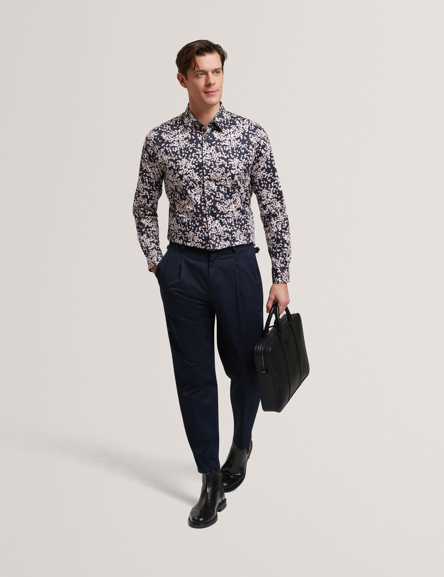 Ted Baker JACIEL Scattered Petal Slim Long Sleeve Shirt NAVY