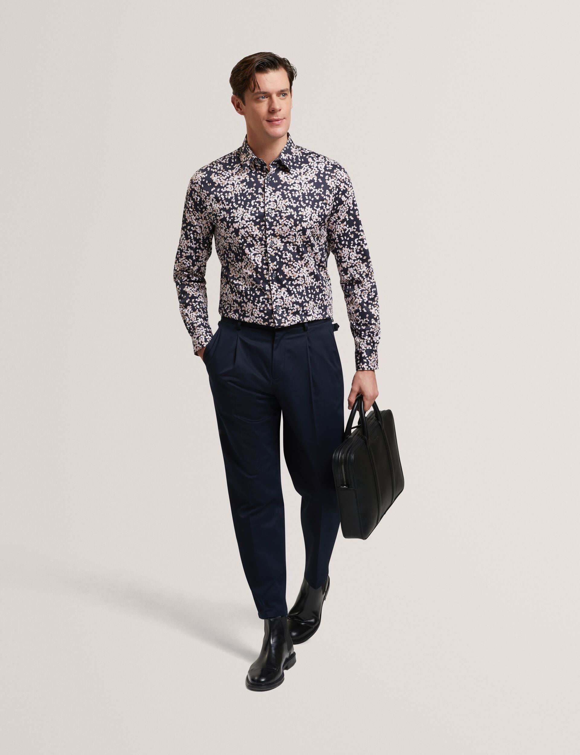Ted Baker JACIEL Scattered Petal Slim Long Sleeve Shirt NAVY