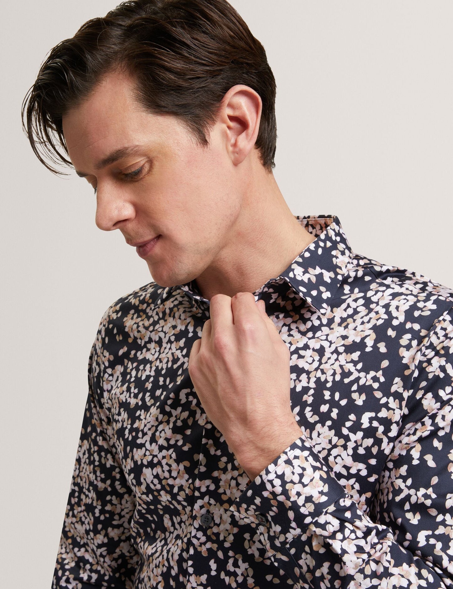 Ted Baker JACIEL Scattered Petal Slim Long Sleeve Shirt NAVY