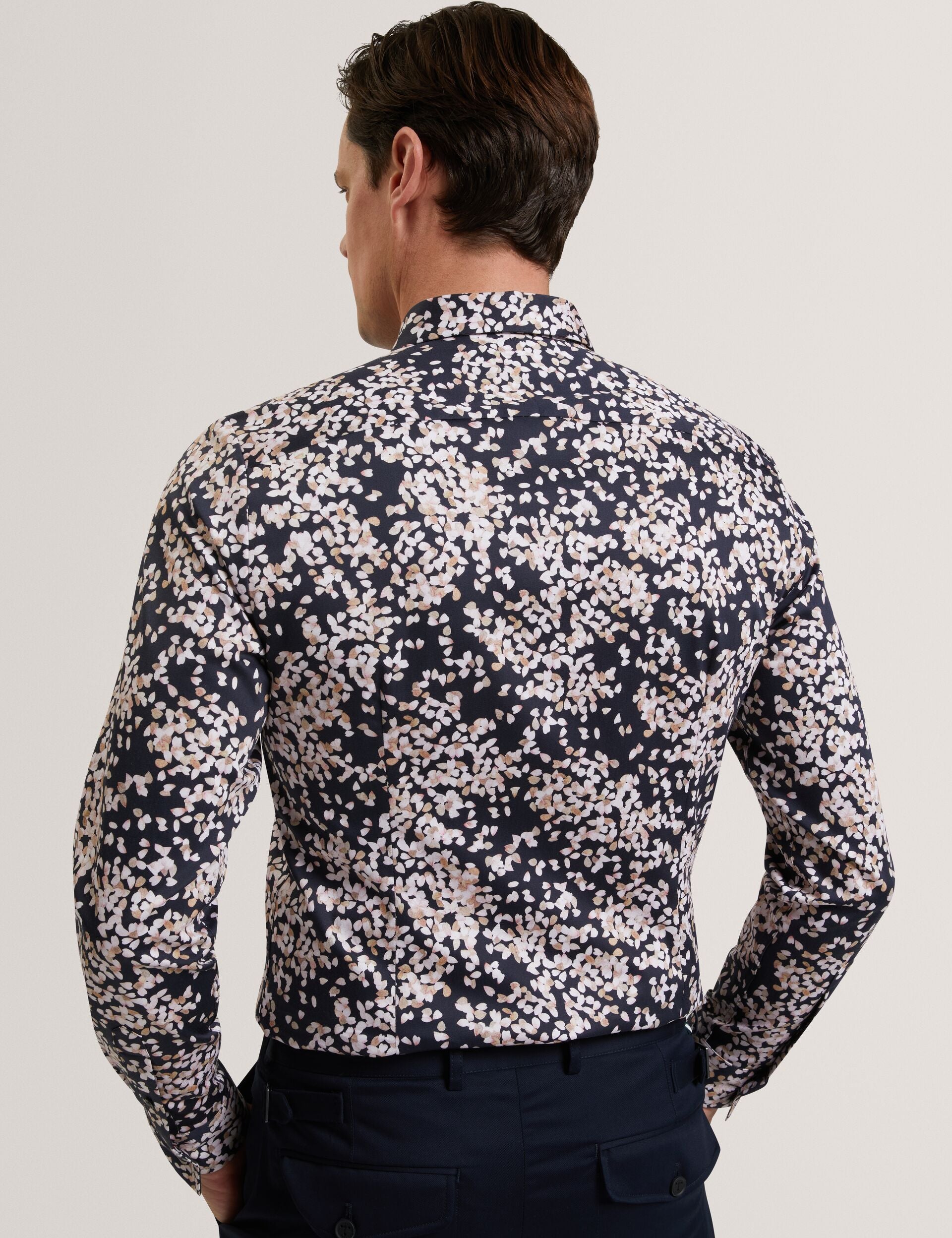 Ted Baker JACIEL Scattered Petal Slim Long Sleeve Shirt NAVY