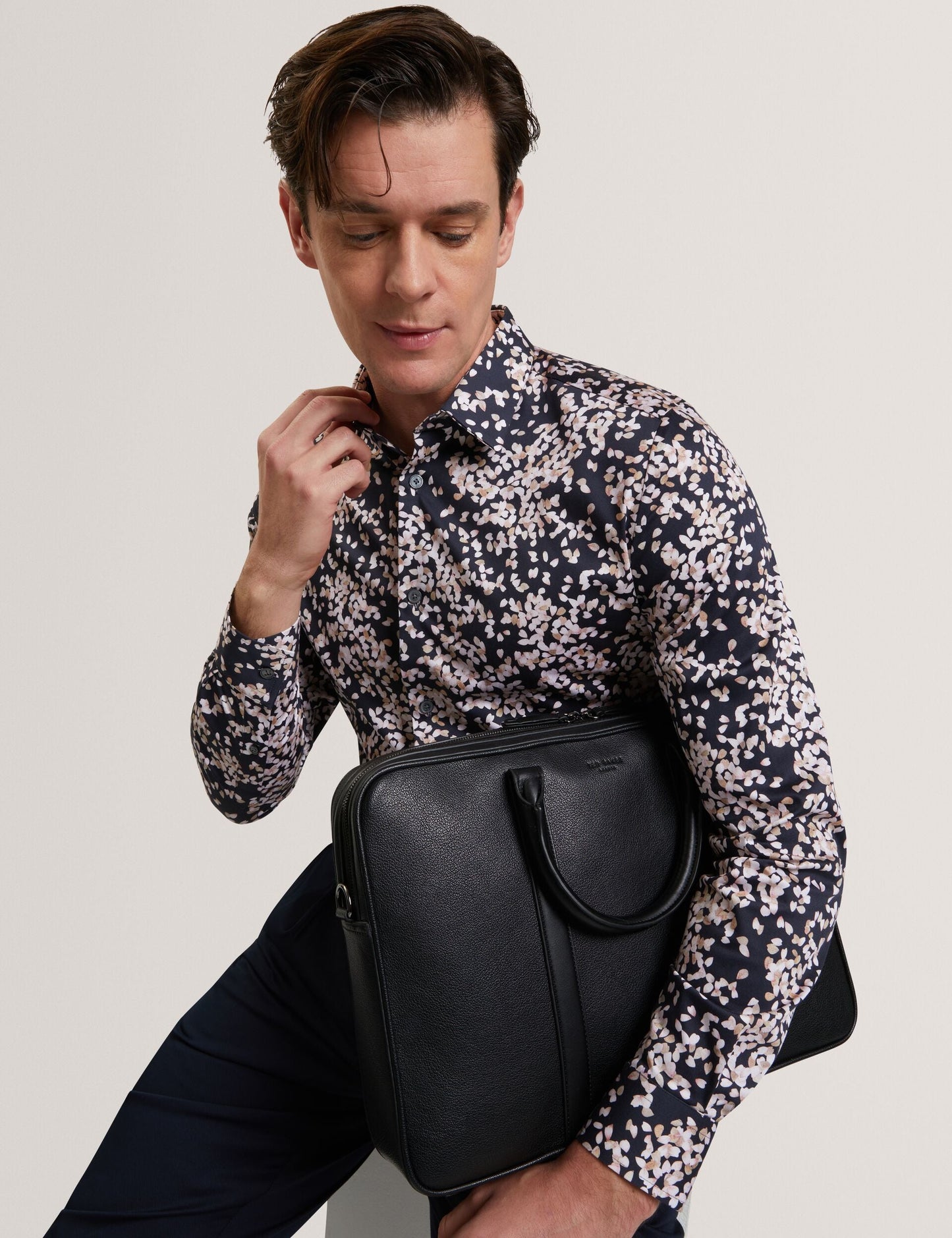 Ted Baker JACIEL Scattered Petal Slim Long Sleeve Shirt NAVY