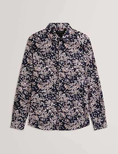 Ted Baker JACIEL Scattered Petal Slim Long Sleeve Shirt NAVY