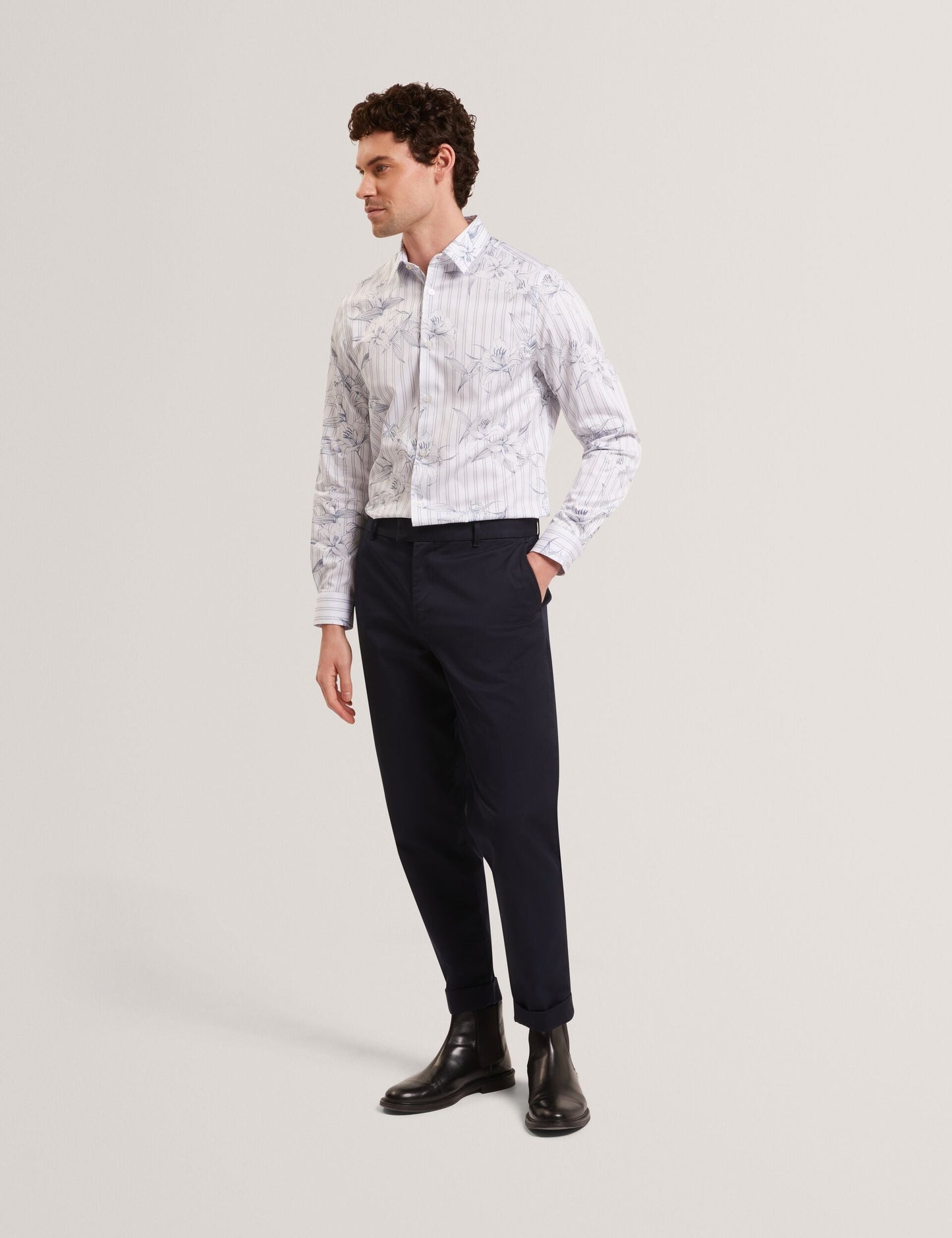 Ted Baker CIPHER Floral Stripe Cotton Long Sleeve Shirt LIGHT BLUE