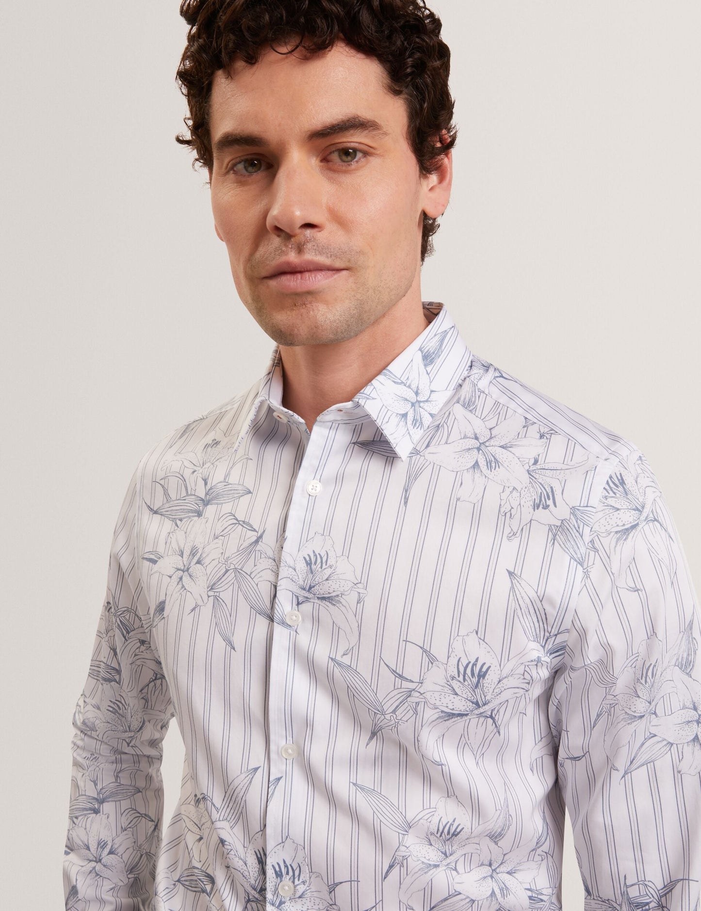 Ted Baker CIPHER Floral Stripe Cotton Long Sleeve Shirt LIGHT BLUE