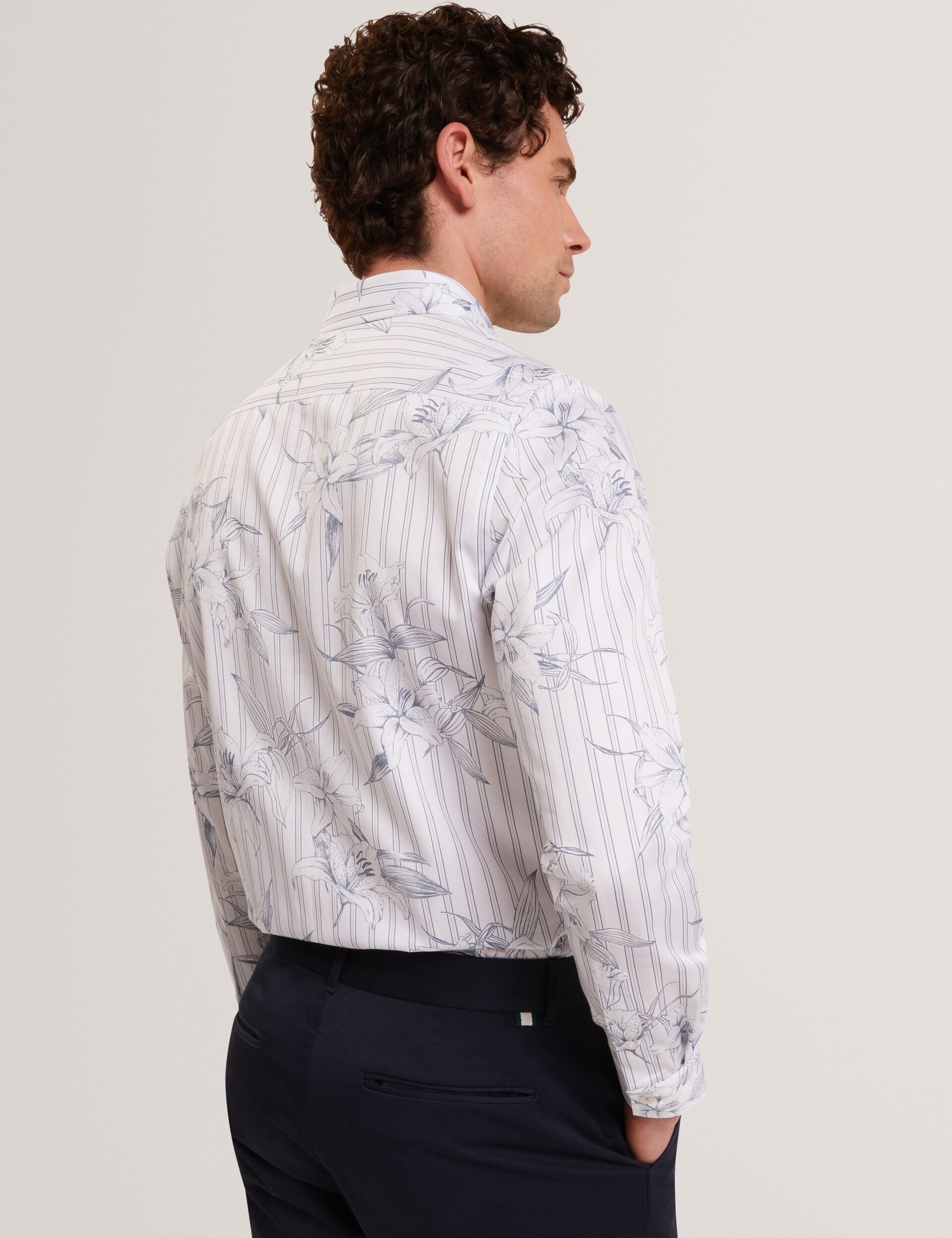 Ted Baker CIPHER Floral Stripe Cotton Long Sleeve Shirt LIGHT BLUE