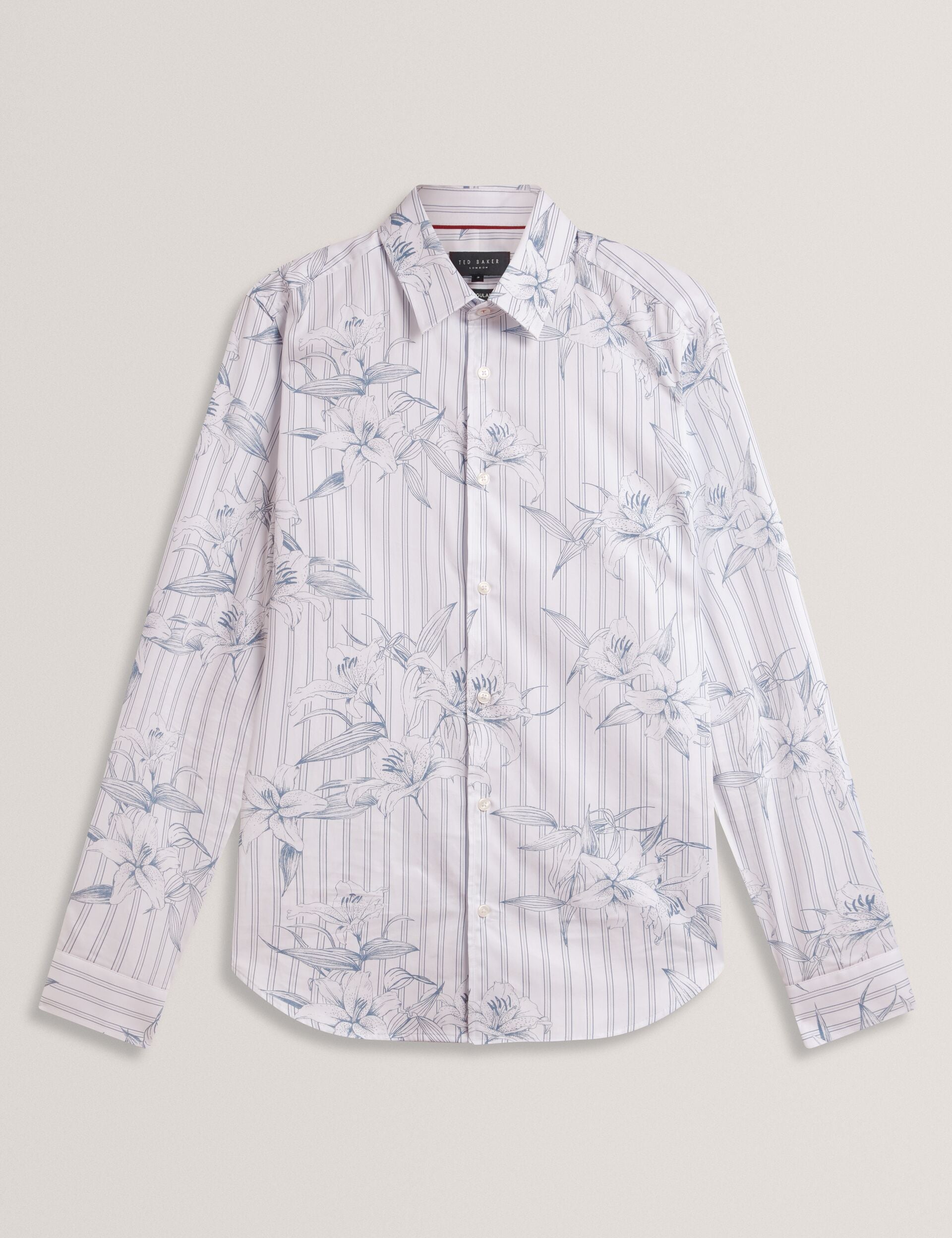 Ted Baker CIPHER Floral Stripe Cotton Long Sleeve Shirt LIGHT BLUE