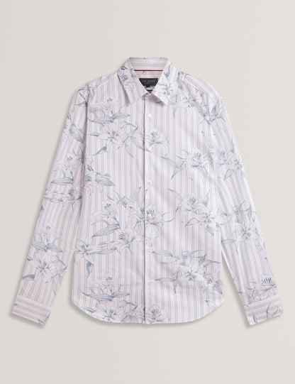 Ted Baker CIPHER Floral Stripe Cotton Long Sleeve Shirt LIGHT BLUE