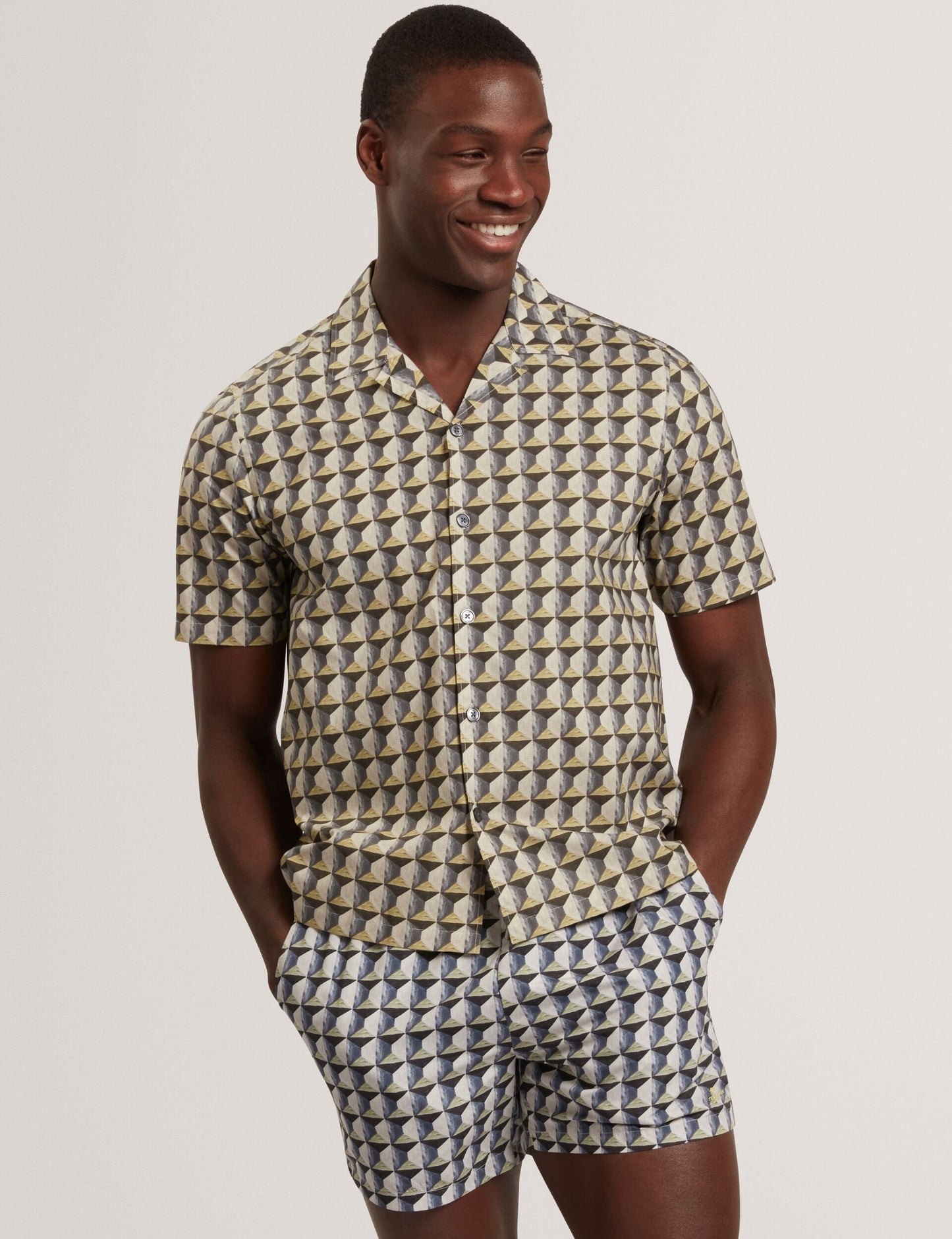 Ted Baker NAYELIN Relaxed Fit Painted Geo Print Shirt MID GREEN