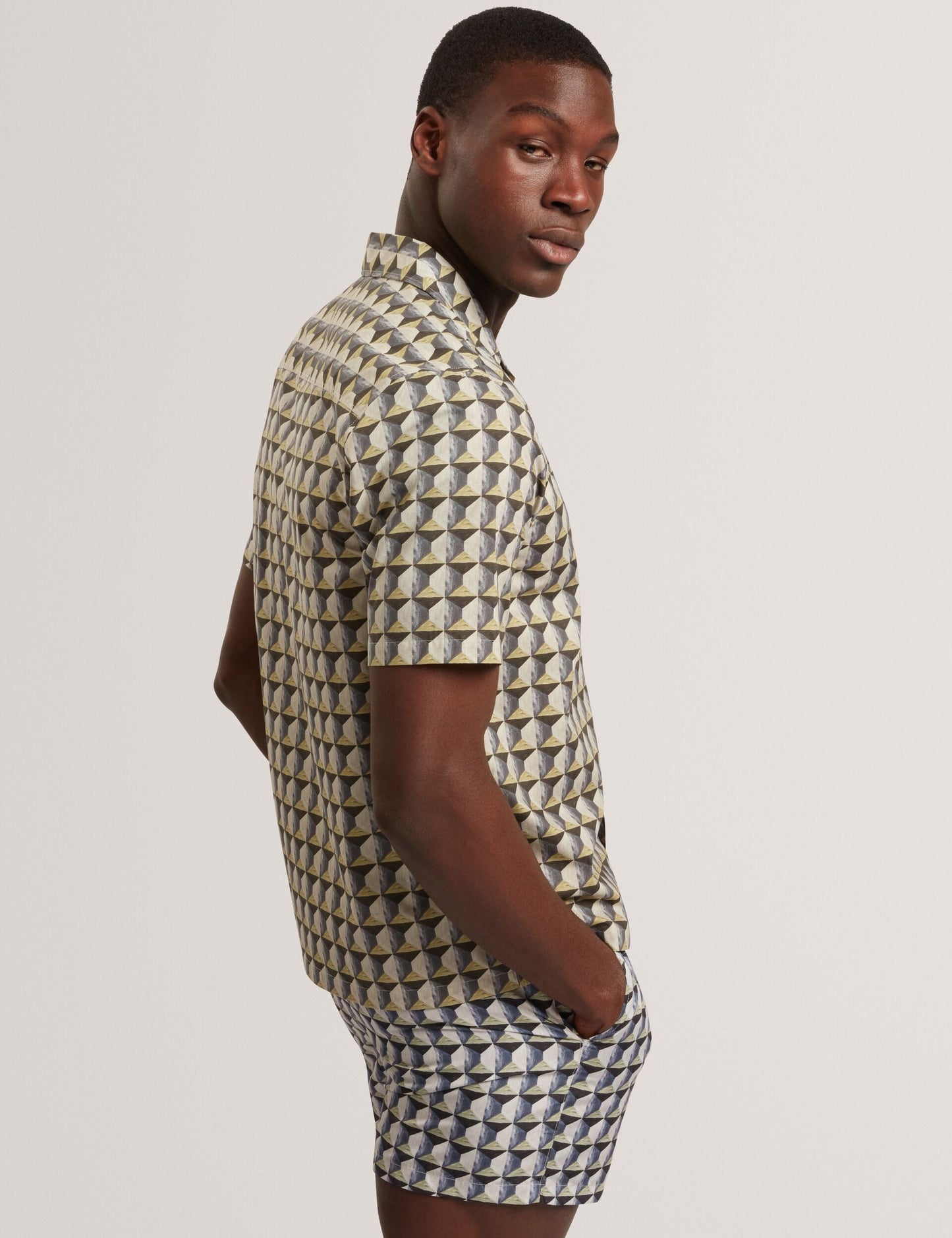 Ted Baker NAYELIN Relaxed Fit Painted Geo Print Shirt MID GREEN
