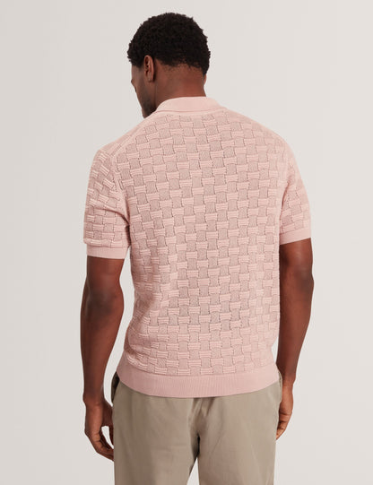 Ted Baker ROWWANN Basket Knit Silk Blend Short Sleeve Shirt DUSKY PINK