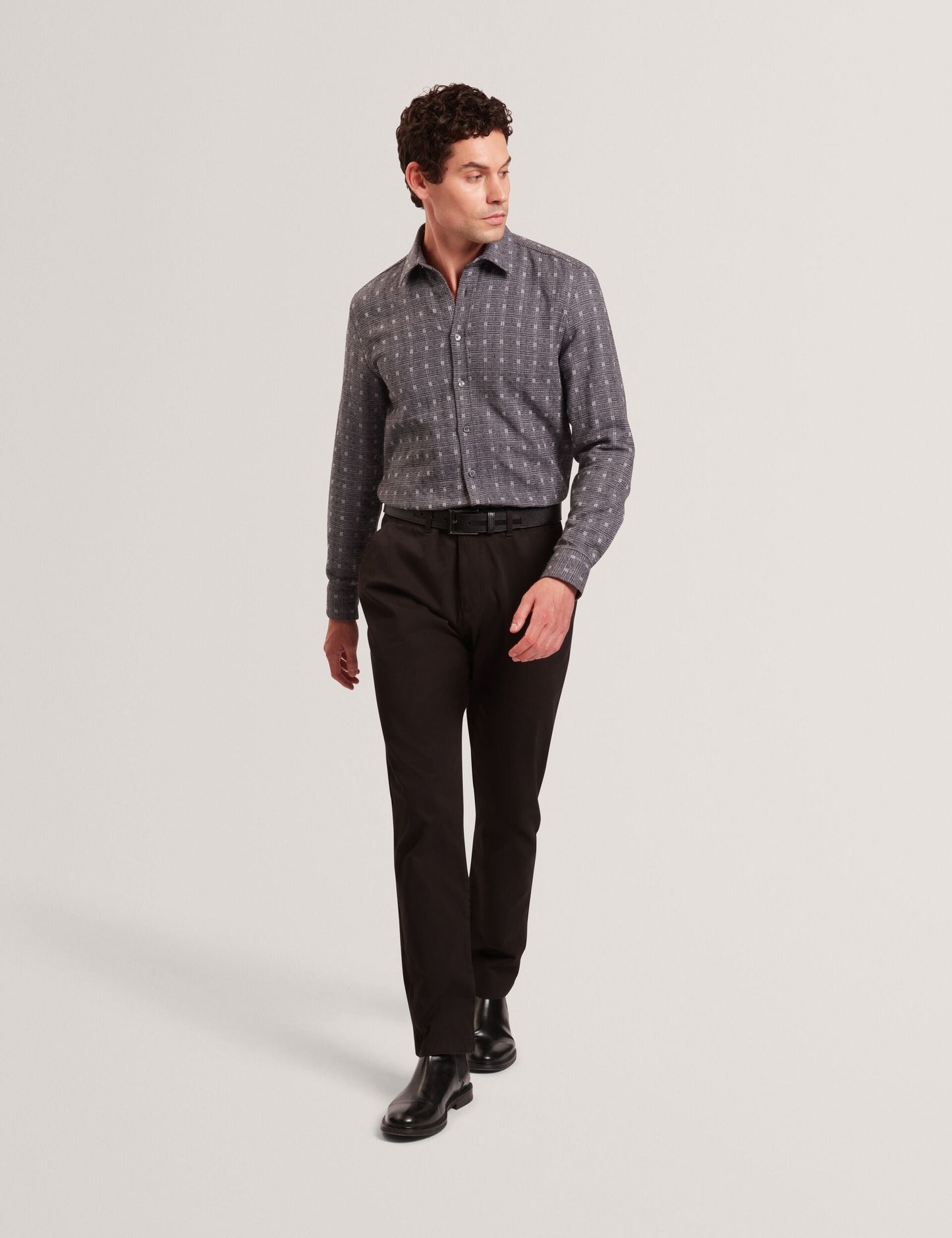 Ted Baker VYSER Jacquard Check Woven Long Sleeve Shirt GREY