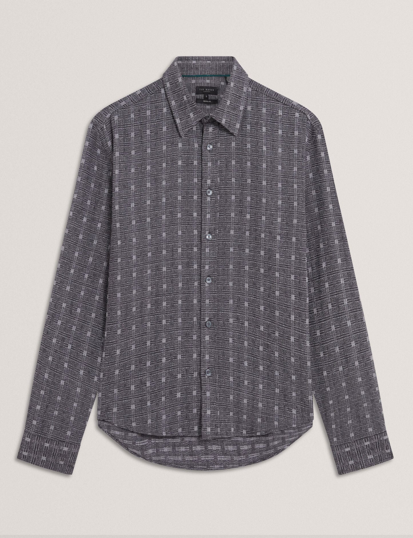 Ted Baker VYSER Jacquard Check Woven Long Sleeve Shirt GREY