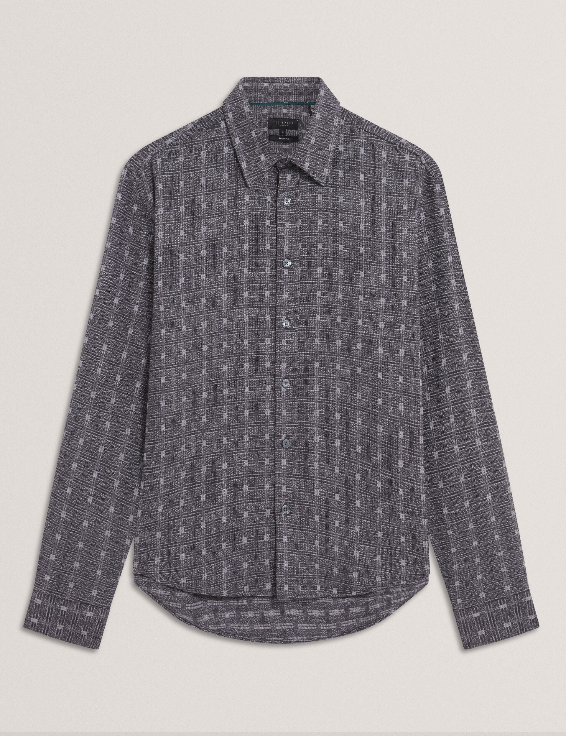 Ted Baker VYSER Jacquard Check Woven Long Sleeve Shirt GREY
