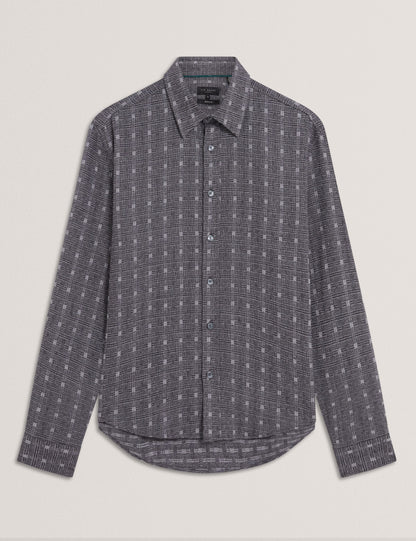 Ted Baker VYSER Jacquard Check Woven Long Sleeve Shirt GREY