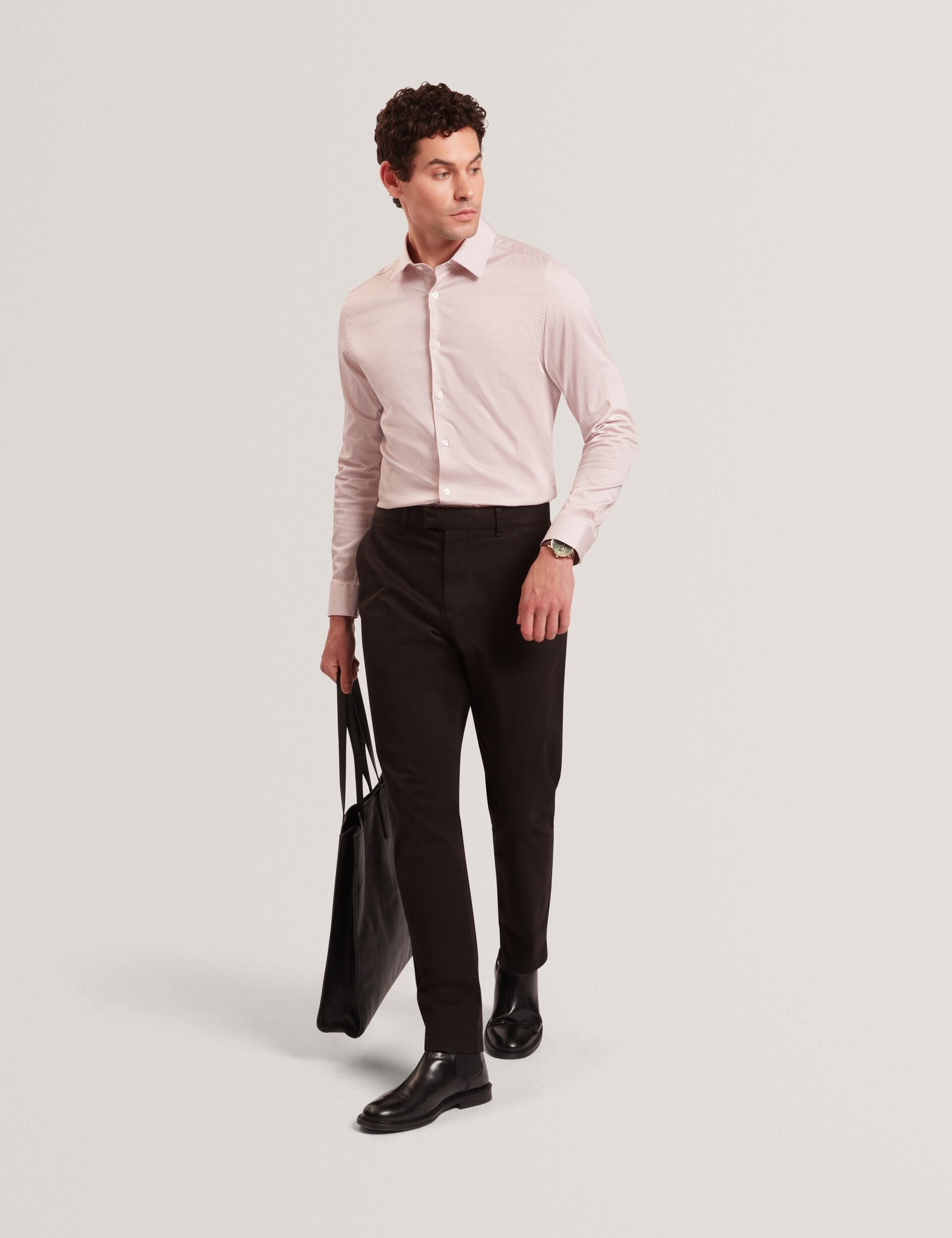 Ted Baker OLWENO Micro Geo Print Long Sleeve Slim Shirt LIGHT PINK