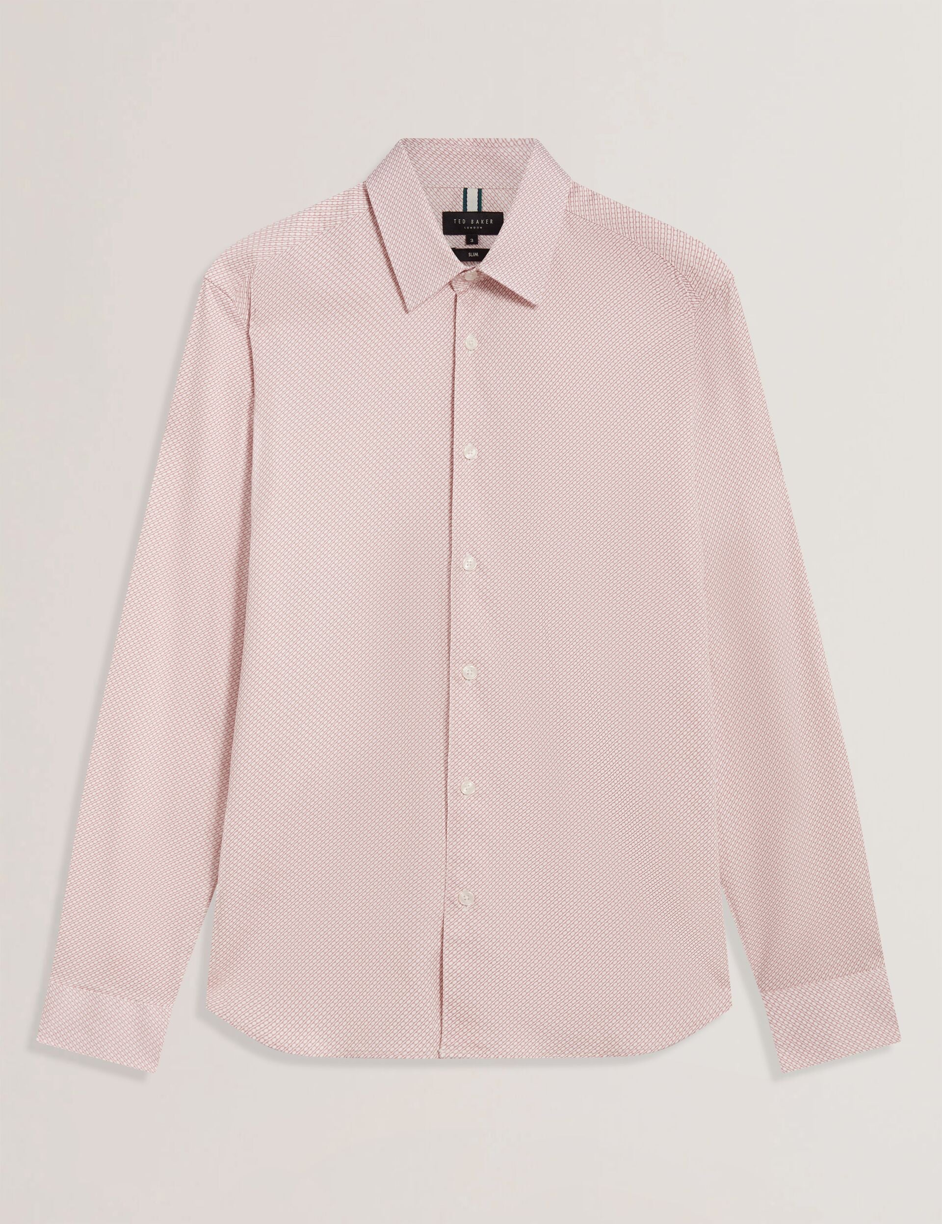 Ted Baker OLWENO Micro Geo Print Long Sleeve Slim Shirt LIGHT PINK