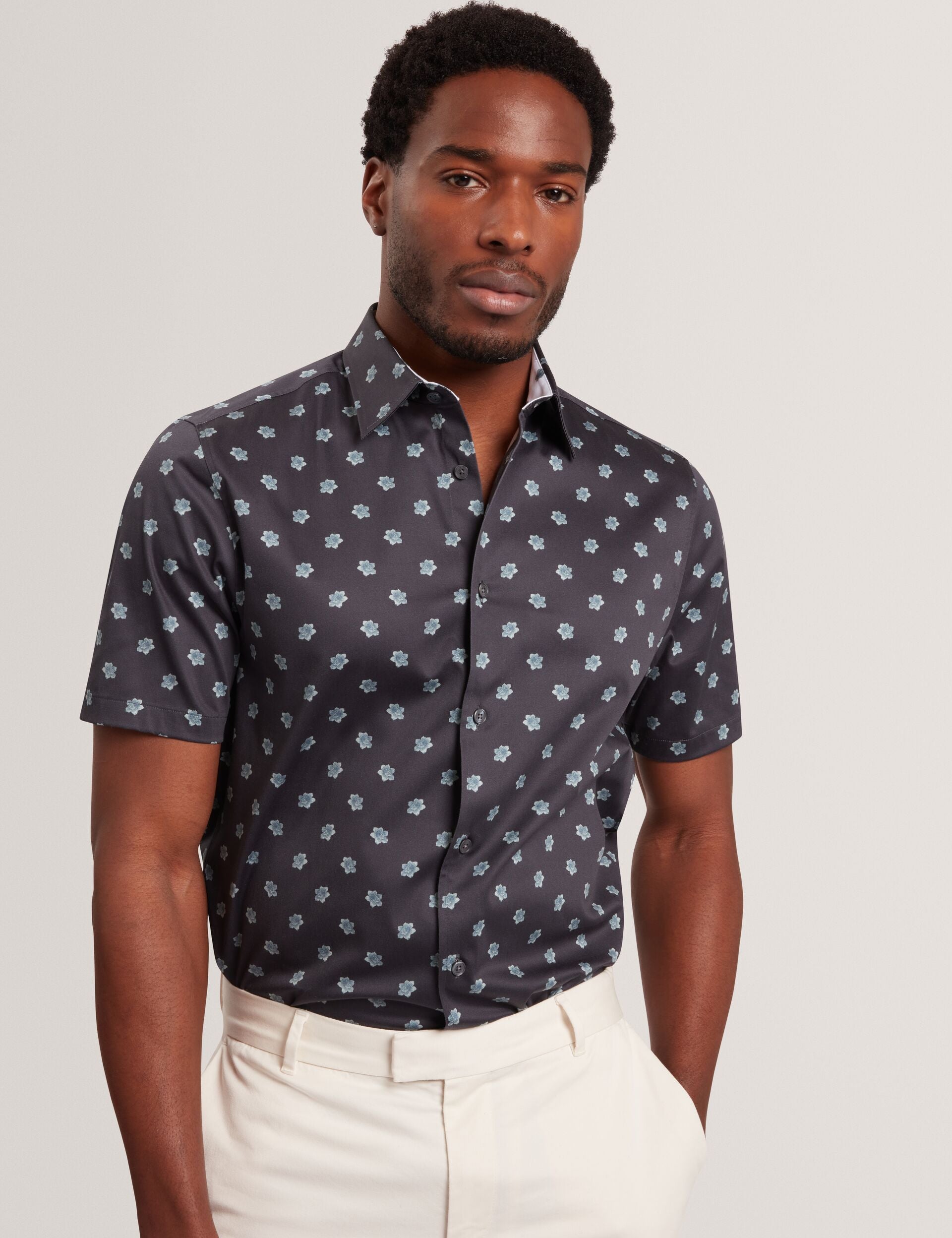 Ted Baker CHASKA Mini Floral Print Short Sleeve Shirt NAVY