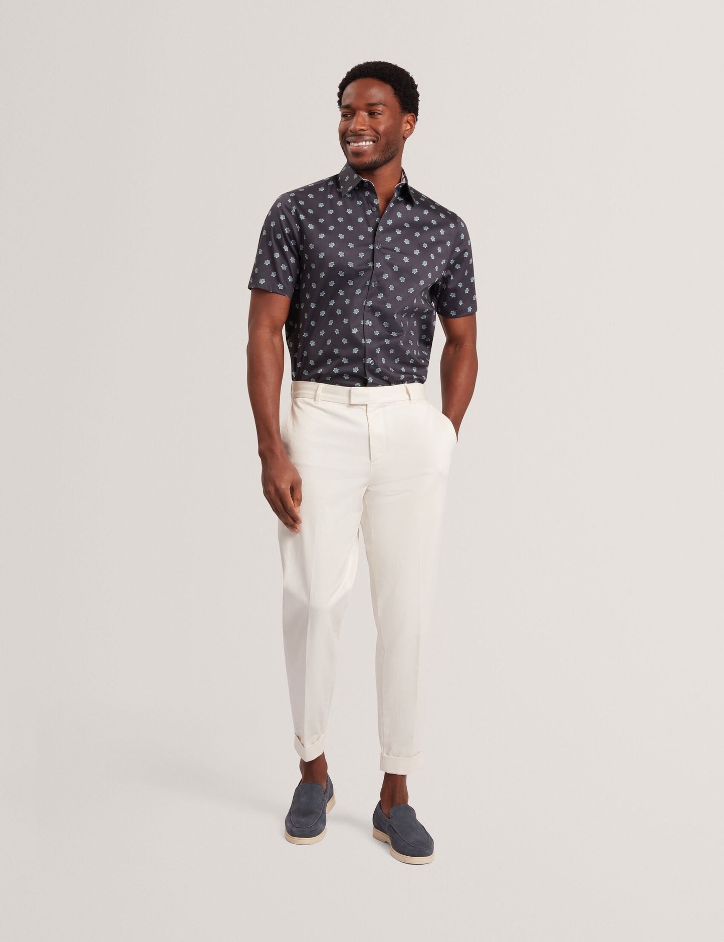 Ted Baker CHASKA Mini Floral Print Short Sleeve Shirt NAVY