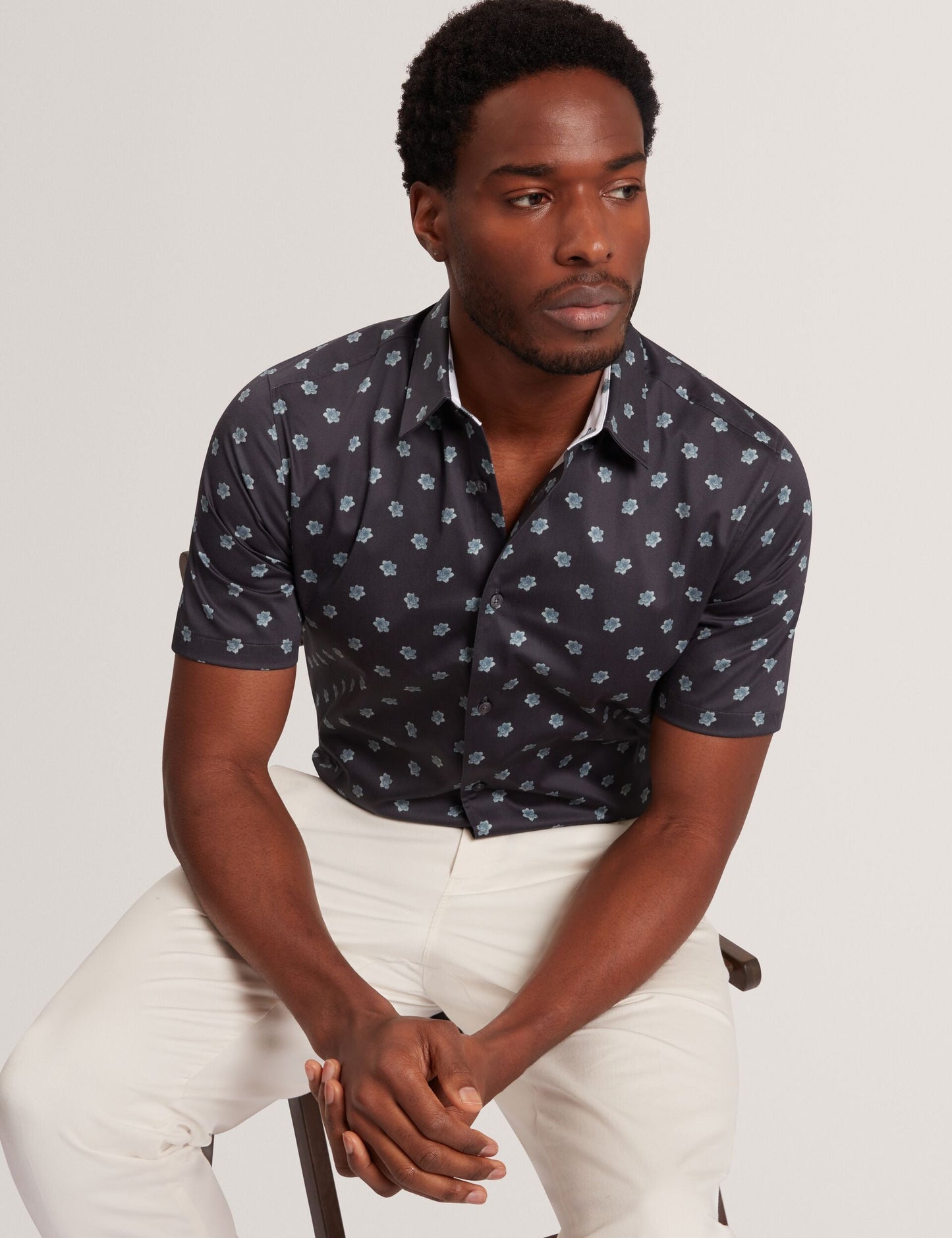 Ted Baker CHASKA Mini Floral Print Short Sleeve Shirt NAVY