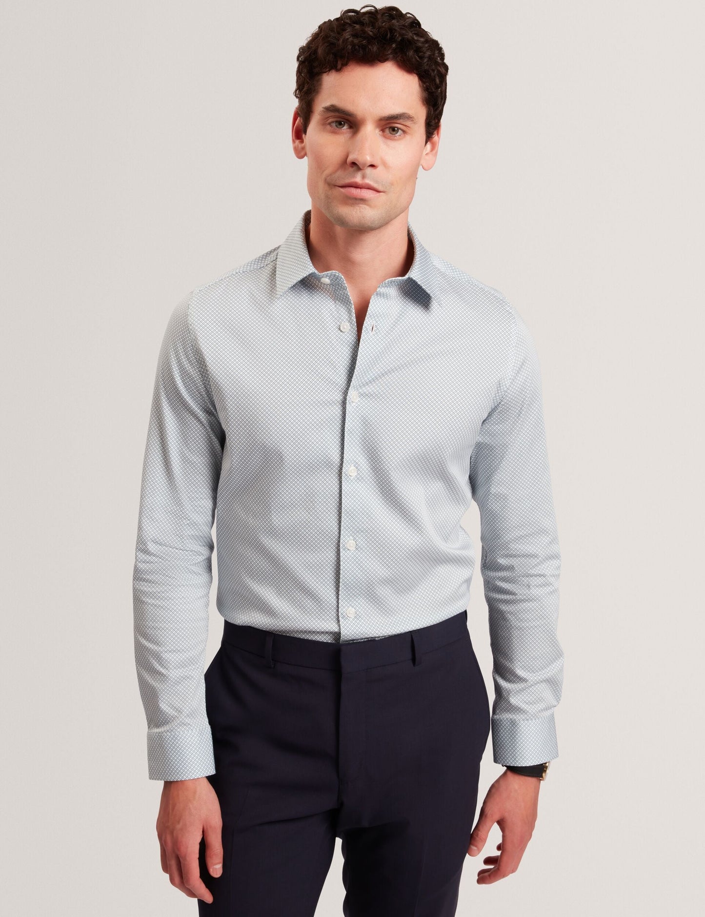 Ted Baker OLWENO Micro Geo Print Long Sleeve Slim Shirt LIGHT BLUE