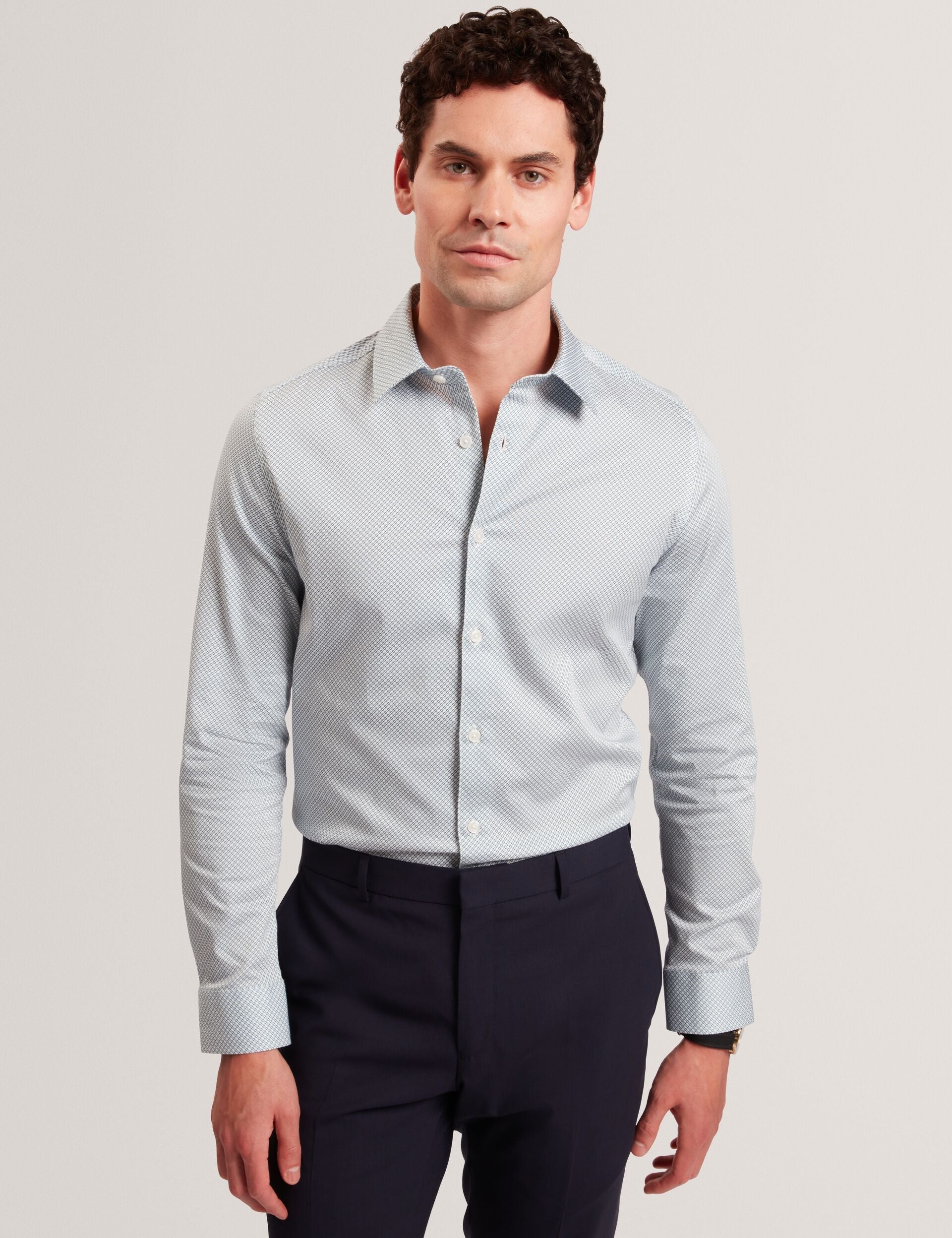 Ted Baker OLWENO Micro Geo Print Long Sleeve Slim Shirt LIGHT BLUE