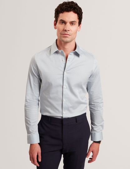 Ted Baker OLWENO Micro Geo Print Long Sleeve Slim Shirt LIGHT BLUE