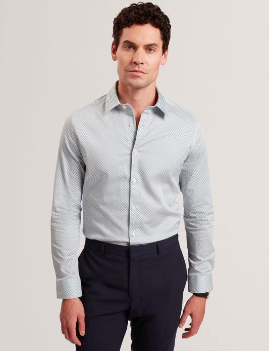 Ted Baker OLWENO Micro Geo Print Long Sleeve Slim Shirt LIGHT BLUE