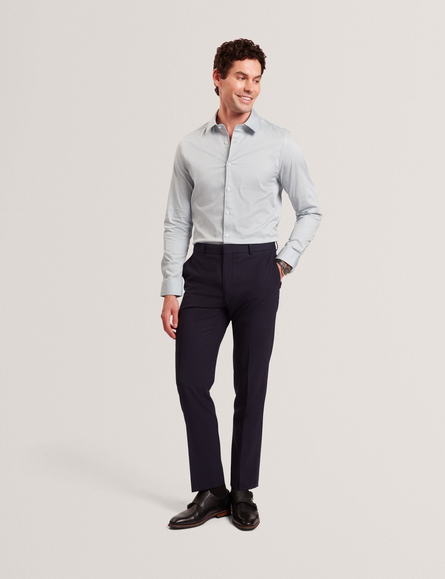 Ted Baker OLWENO Micro Geo Print Long Sleeve Slim Shirt LIGHT BLUE