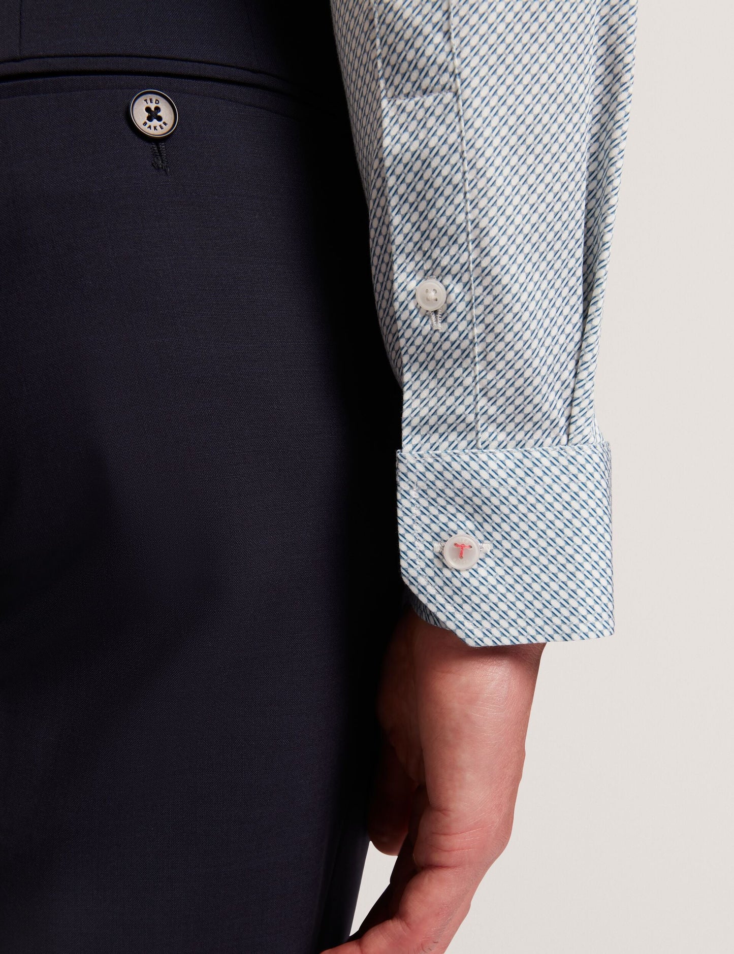 Ted Baker OLWENO Micro Geo Print Long Sleeve Slim Shirt LIGHT BLUE
