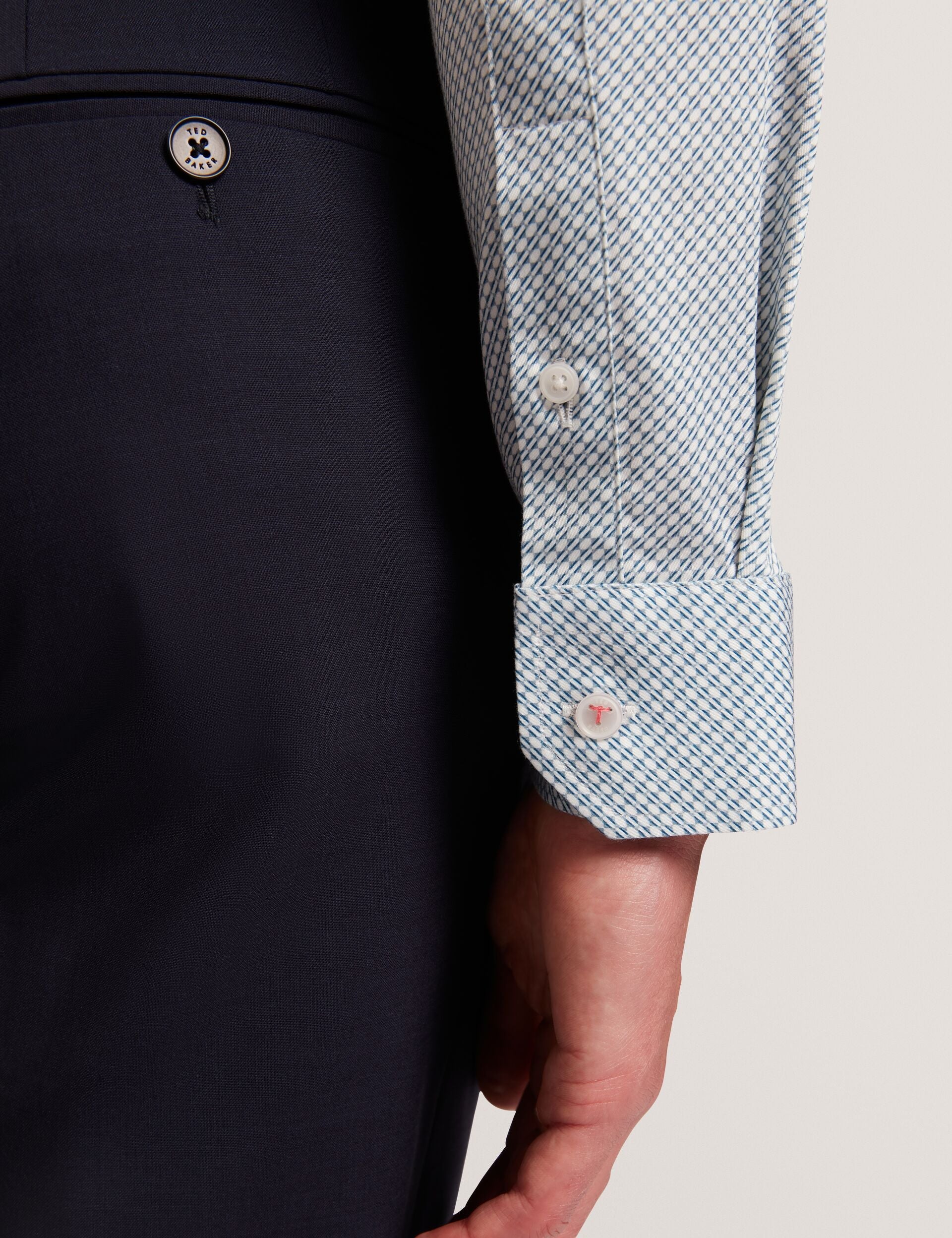 Ted Baker OLWENO Micro Geo Print Long Sleeve Slim Shirt LIGHT BLUE