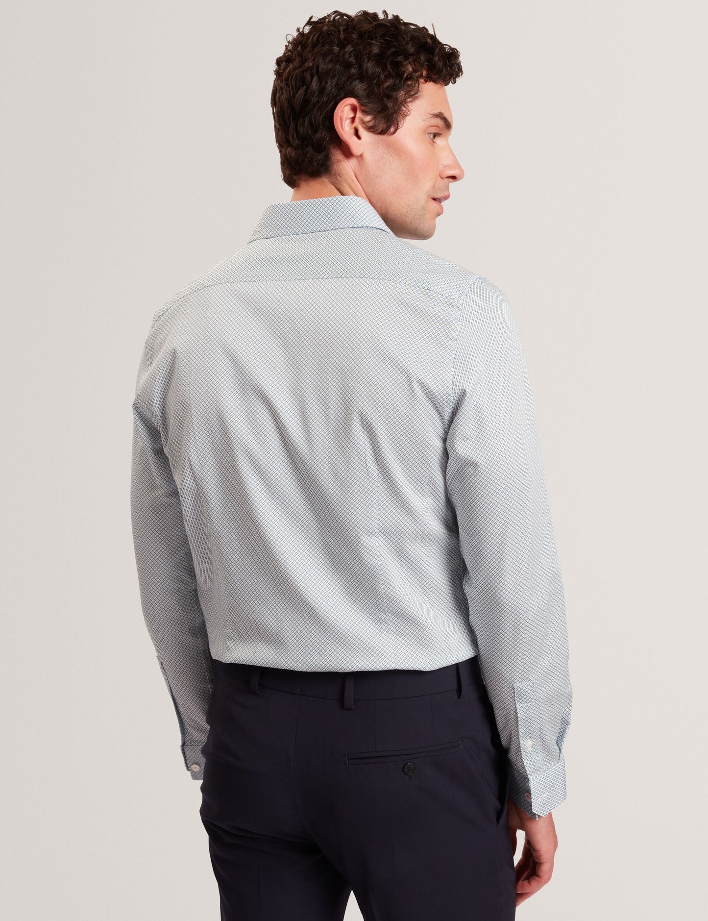 Ted Baker OLWENO Micro Geo Print Long Sleeve Slim Shirt LIGHT BLUE