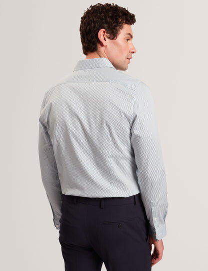 Ted Baker OLWENO Micro Geo Print Long Sleeve Slim Shirt LIGHT BLUE