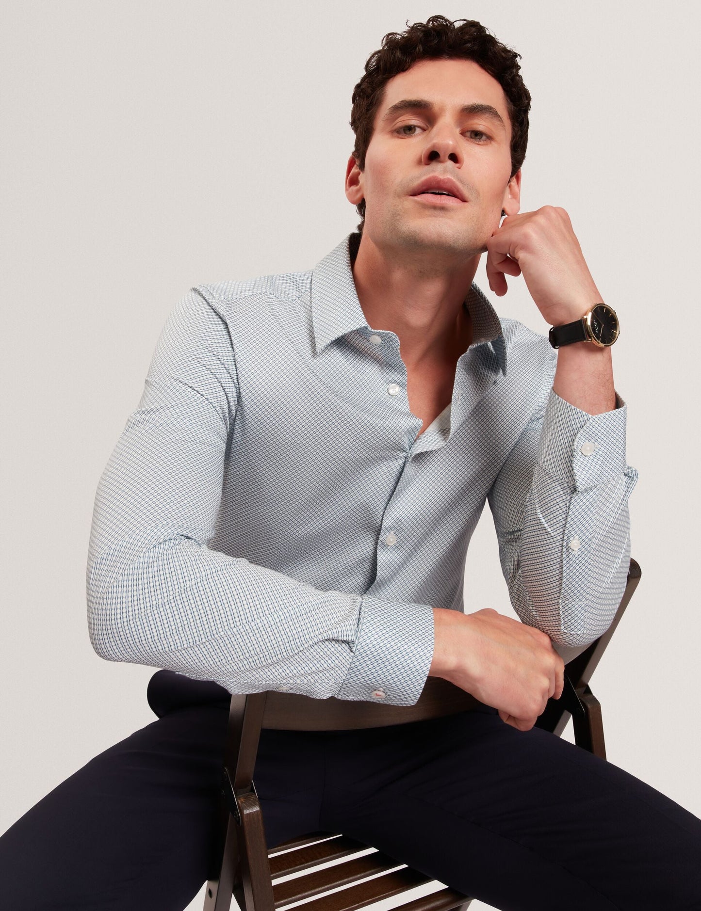Ted Baker OLWENO Micro Geo Print Long Sleeve Slim Shirt LIGHT BLUE