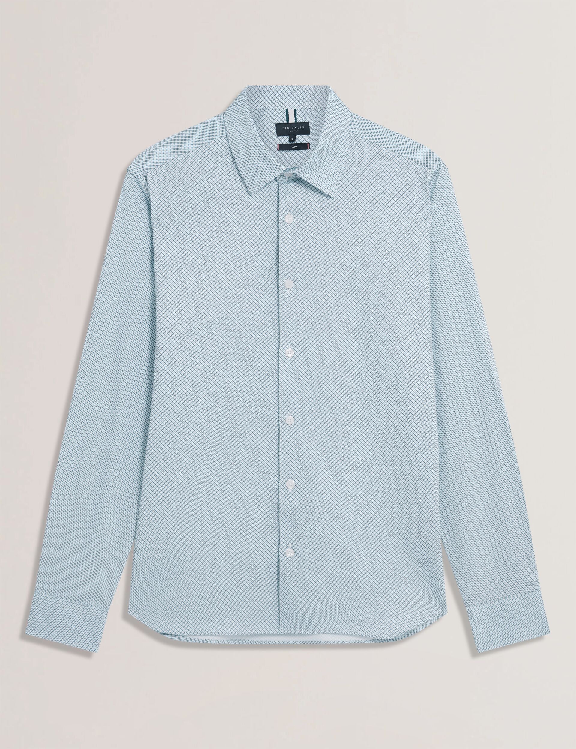 Ted Baker OLWENO Micro Geo Print Long Sleeve Slim Shirt LIGHT BLUE