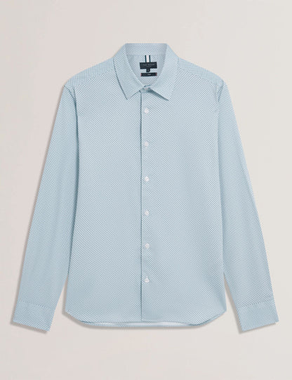 Ted Baker OLWENO Micro Geo Print Long Sleeve Slim Shirt LIGHT BLUE