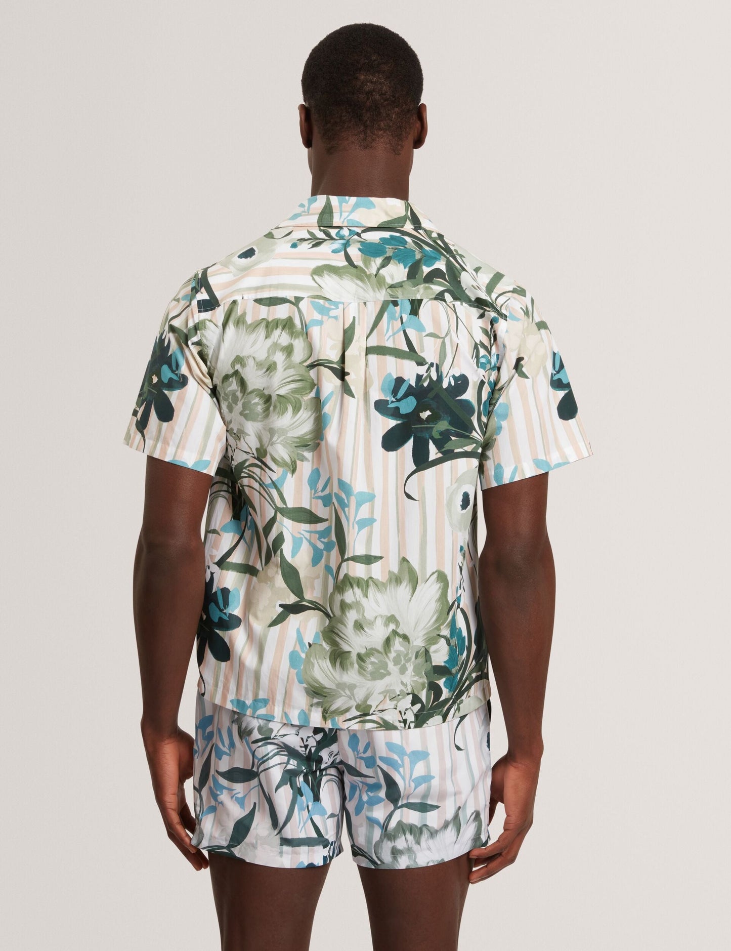 Ted Baker ANUKIS Floral Stripe Print Cotton Short Sleeve Shirt PINK