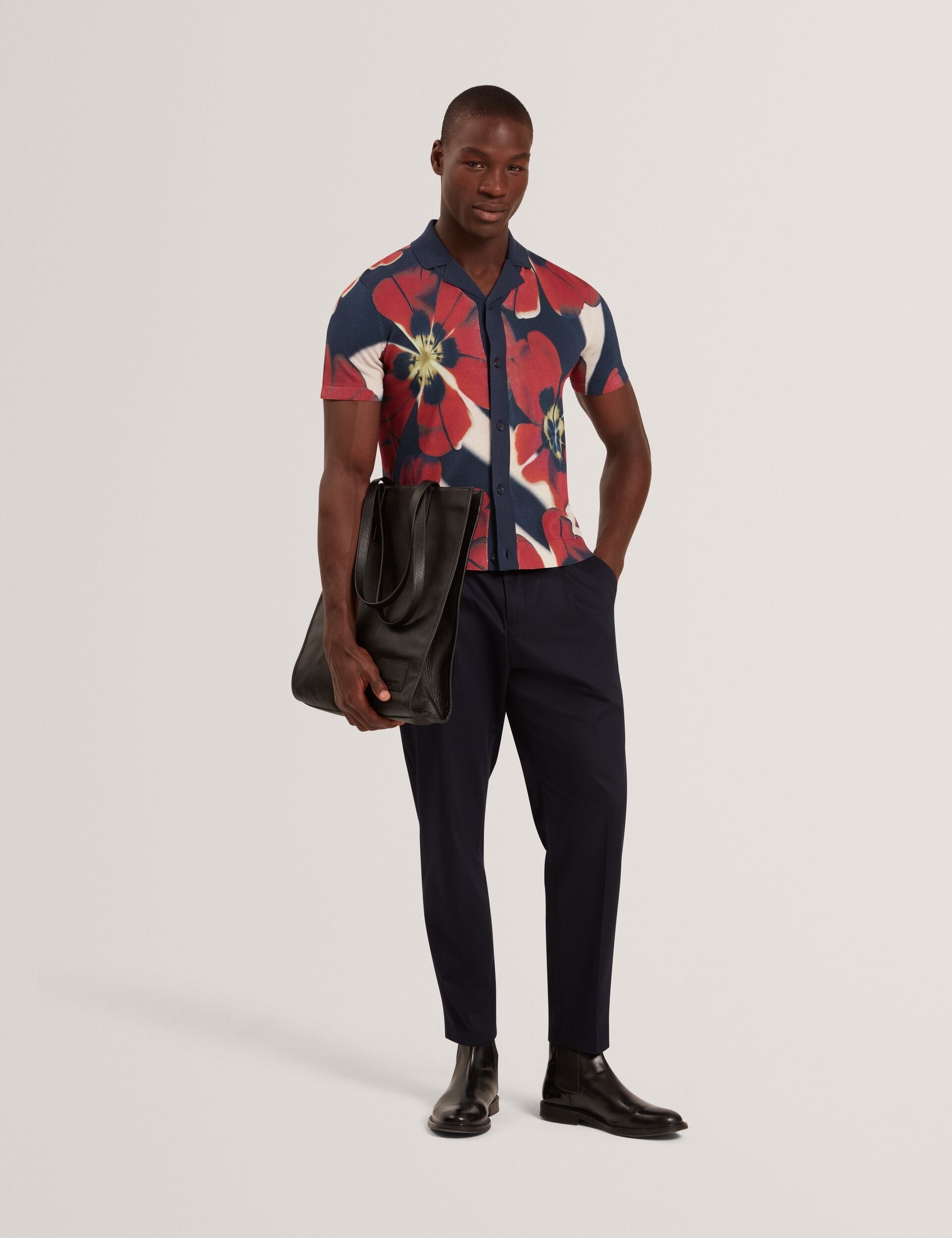 Ted Baker WYRIC Blooms Print Knitted Short Sleeve Shirt MULTICOLOUR