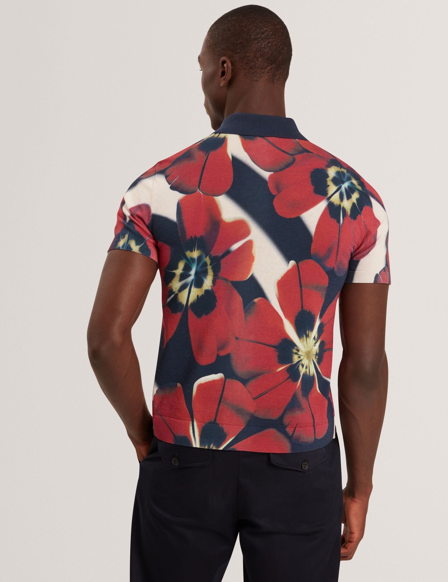 Ted Baker WYRIC Blooms Print Knitted Short Sleeve Shirt MULTICOLOUR