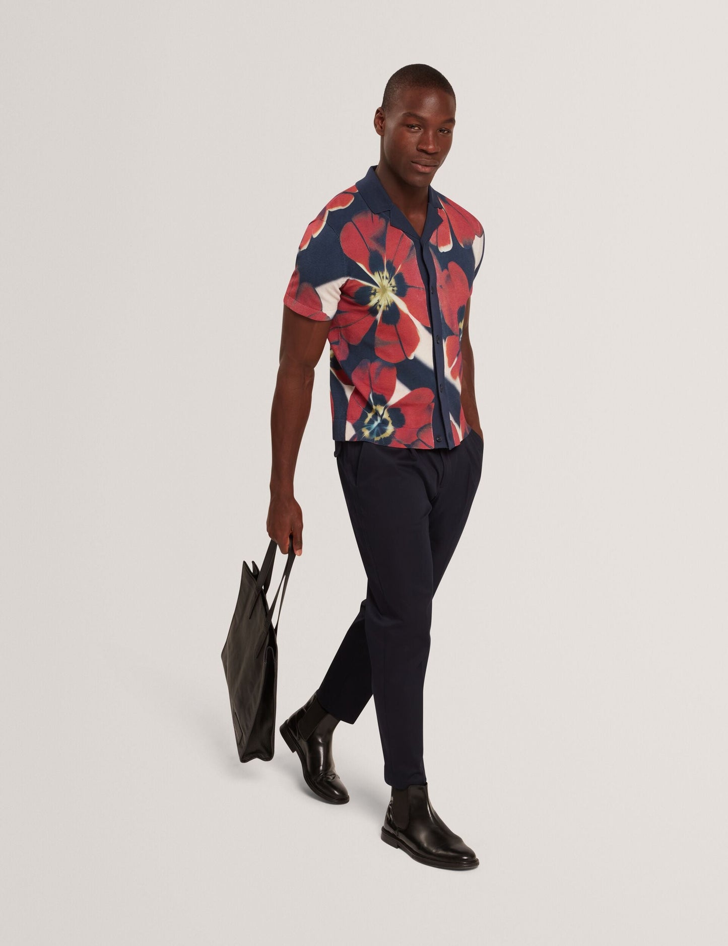 Ted Baker WYRIC Blooms Print Knitted Short Sleeve Shirt MULTICOLOUR