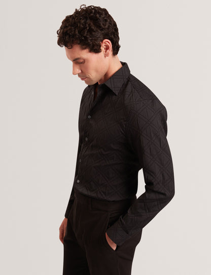 Ted Baker FYNRAN Diamond Check Crinkled Long Sleeve Shirt BLACK