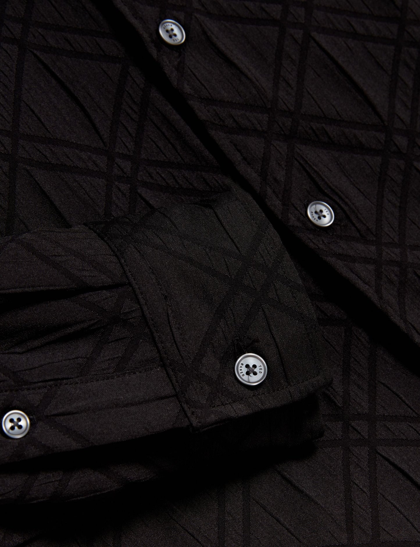 Ted Baker FYNRAN Diamond Check Crinkled Long Sleeve Shirt BLACK