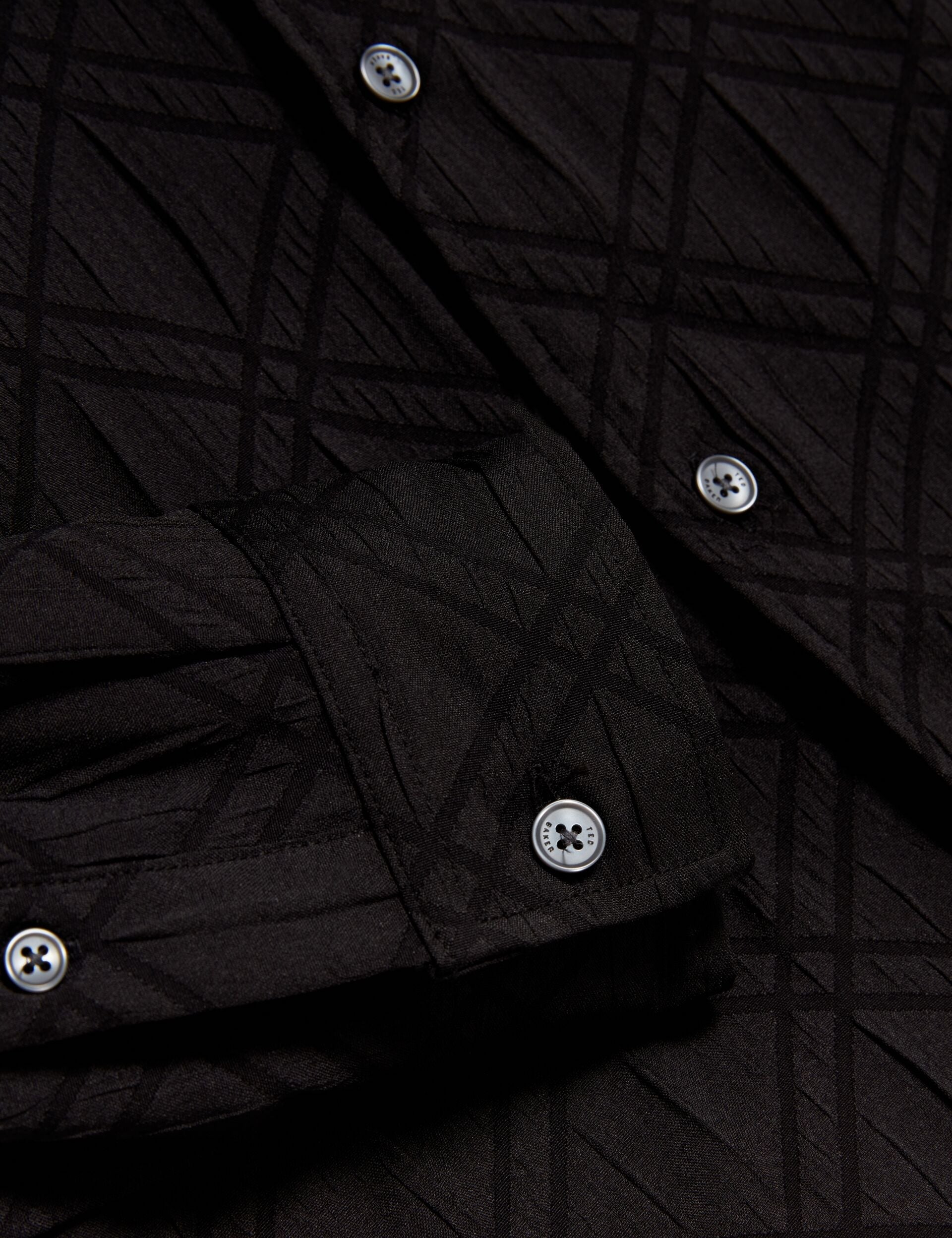 Ted Baker FYNRAN Diamond Check Crinkled Long Sleeve Shirt BLACK