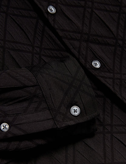 Ted Baker FYNRAN Diamond Check Crinkled Long Sleeve Shirt BLACK