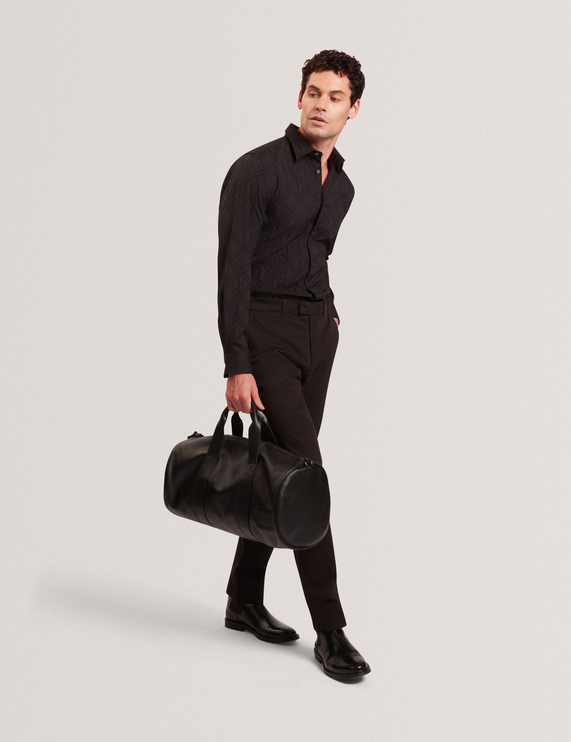 Ted Baker FYNRAN Diamond Check Crinkled Long Sleeve Shirt BLACK