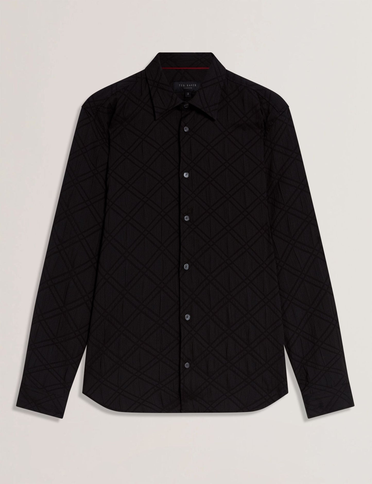 Ted Baker FYNRAN Diamond Check Crinkled Long Sleeve Shirt BLACK