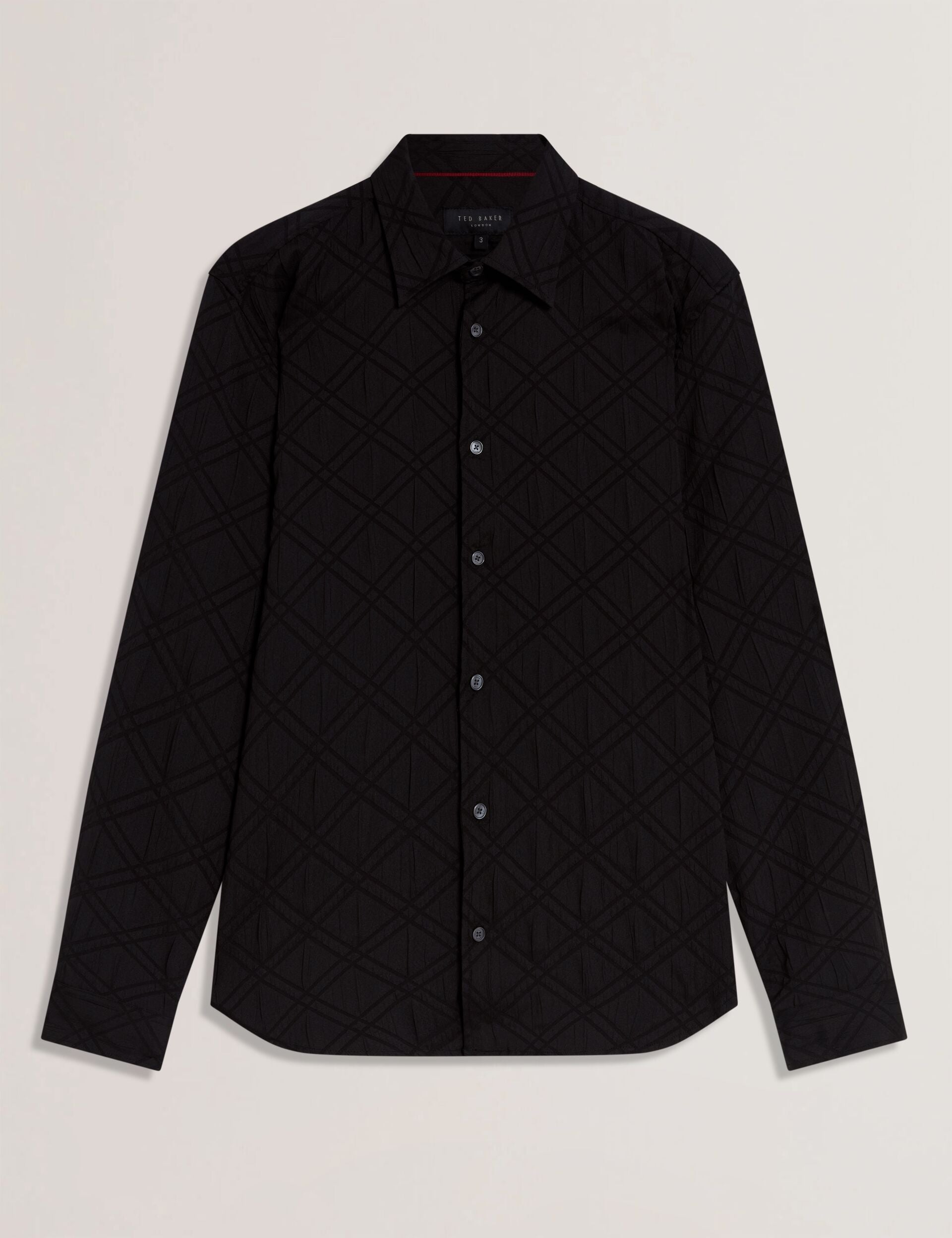 Ted Baker FYNRAN Diamond Check Crinkled Long Sleeve Shirt BLACK
