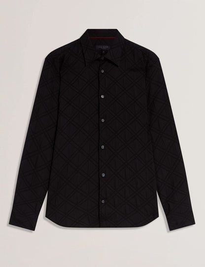 Ted Baker FYNRAN Diamond Check Crinkled Long Sleeve Shirt BLACK