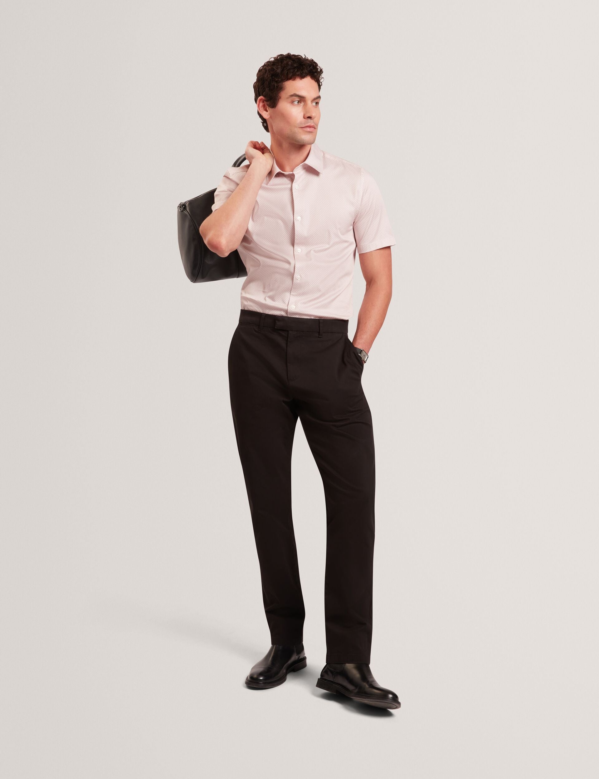 Ted Baker ROMMANN Micro Geo Print Slim Short Sleeve Shirt LIGHT PINK